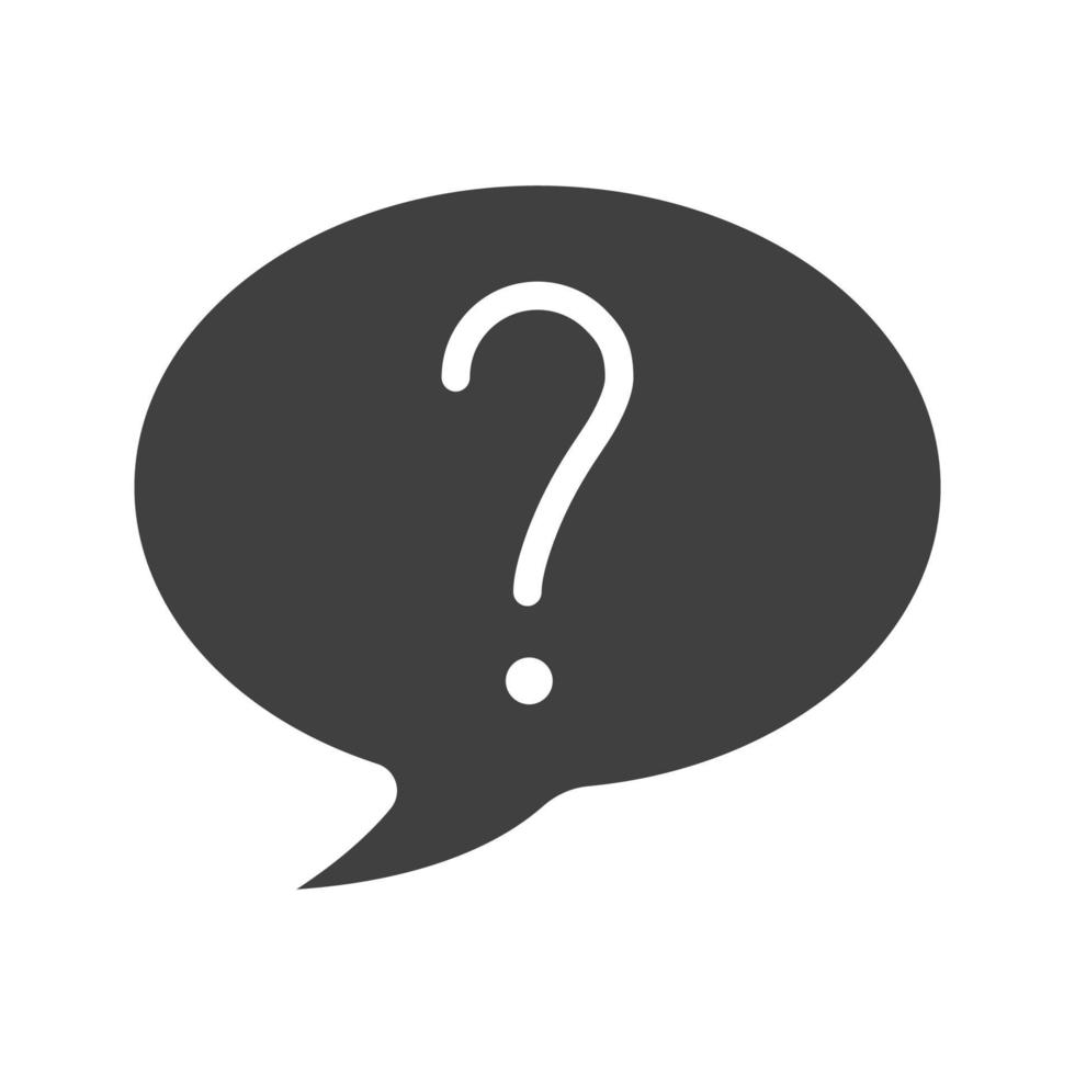 Question glyph icon. Silhouette symbol. Question mark inside chat bubble. Negative space. Vector isolated illustration
