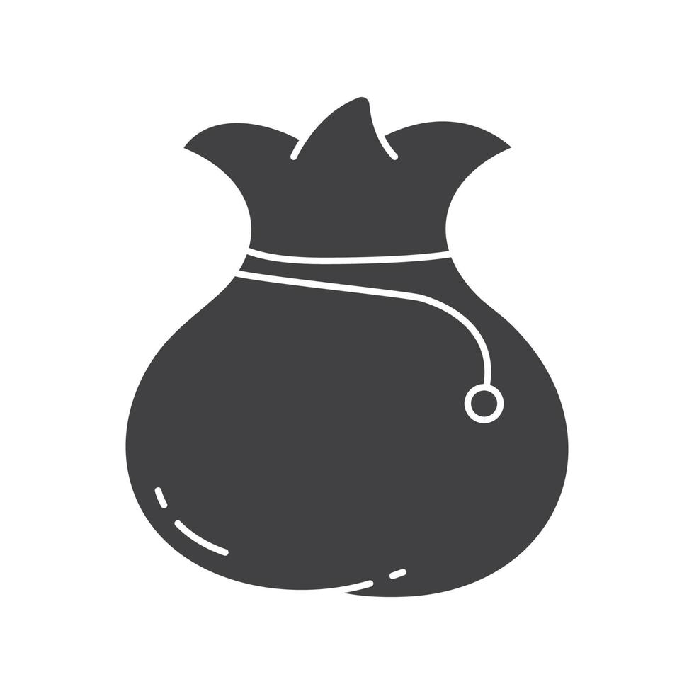 Bag glyph icon. Silhouette symbol. Sack with rope. Negative space. Vector isolated illustration