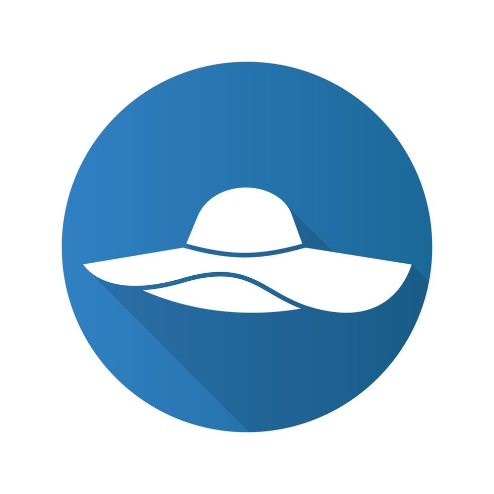 Sombrero de playa para mujer diseño plano icono de glifo de sombra larga. ilustración de silueta de vector