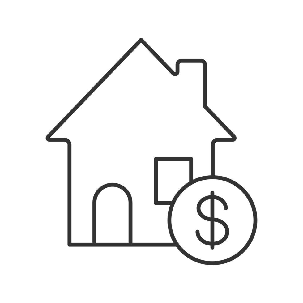 Real estate market linear icon. Thin line illustration. Rental house with dollar sign. Contour symbol. Vector isolated outline drawing