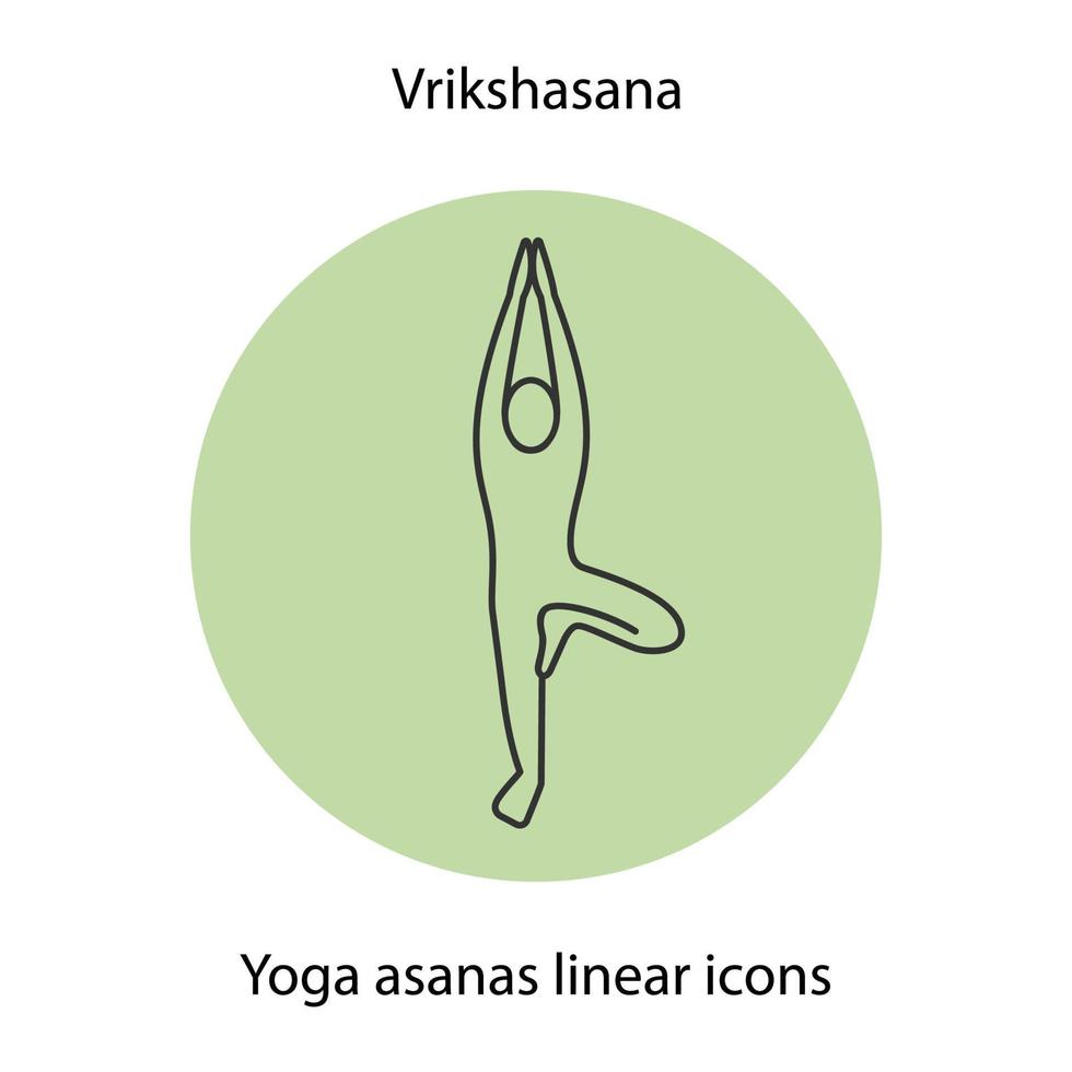 Vrikshasana yoga position linear icon. Thin line illustration. Yoga asana contour symbol. Vector isolated outline drawing