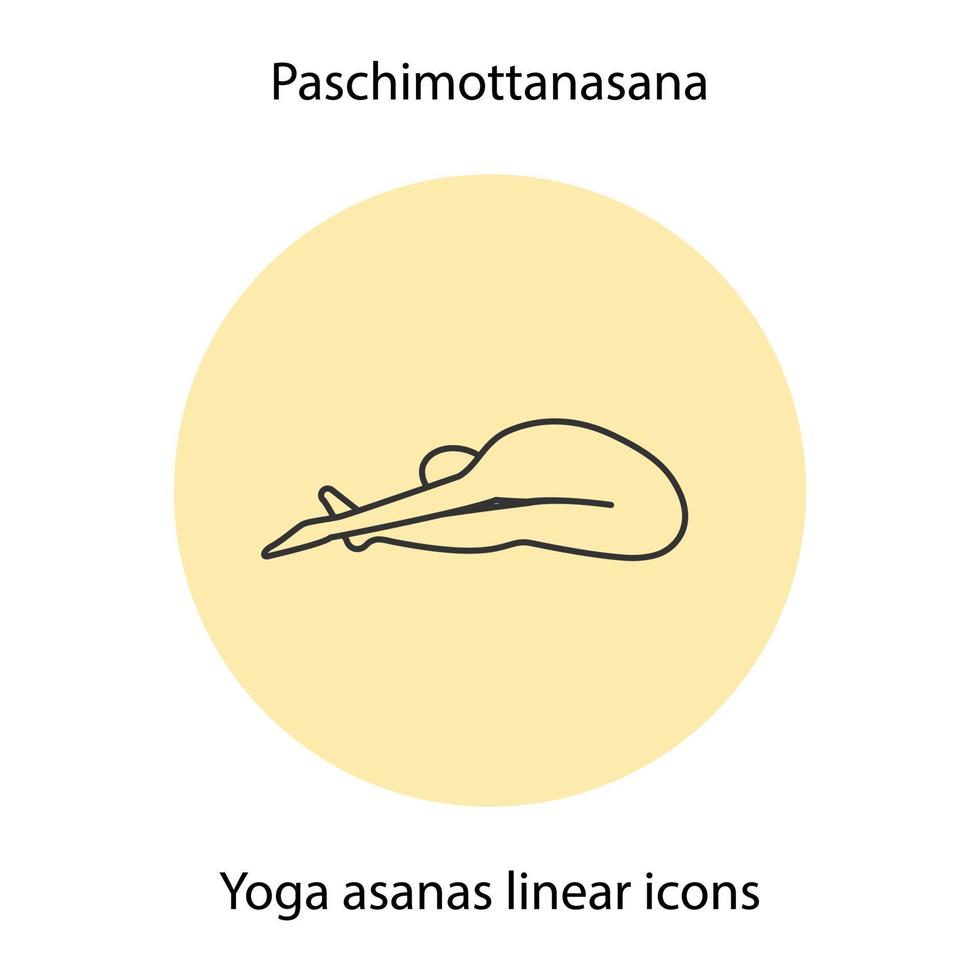 icono lineal de posición de yoga paschimottanasana. Ilustración de línea fina. símbolo de contorno de asana de yoga. dibujo de contorno aislado vectorial vector