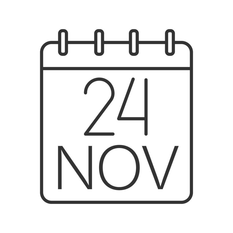 Evolution Day date linear icon. Twenty fourth of November thin line illustration. Wall calendar contour symbol. November 24. Vector isolated outline drawing