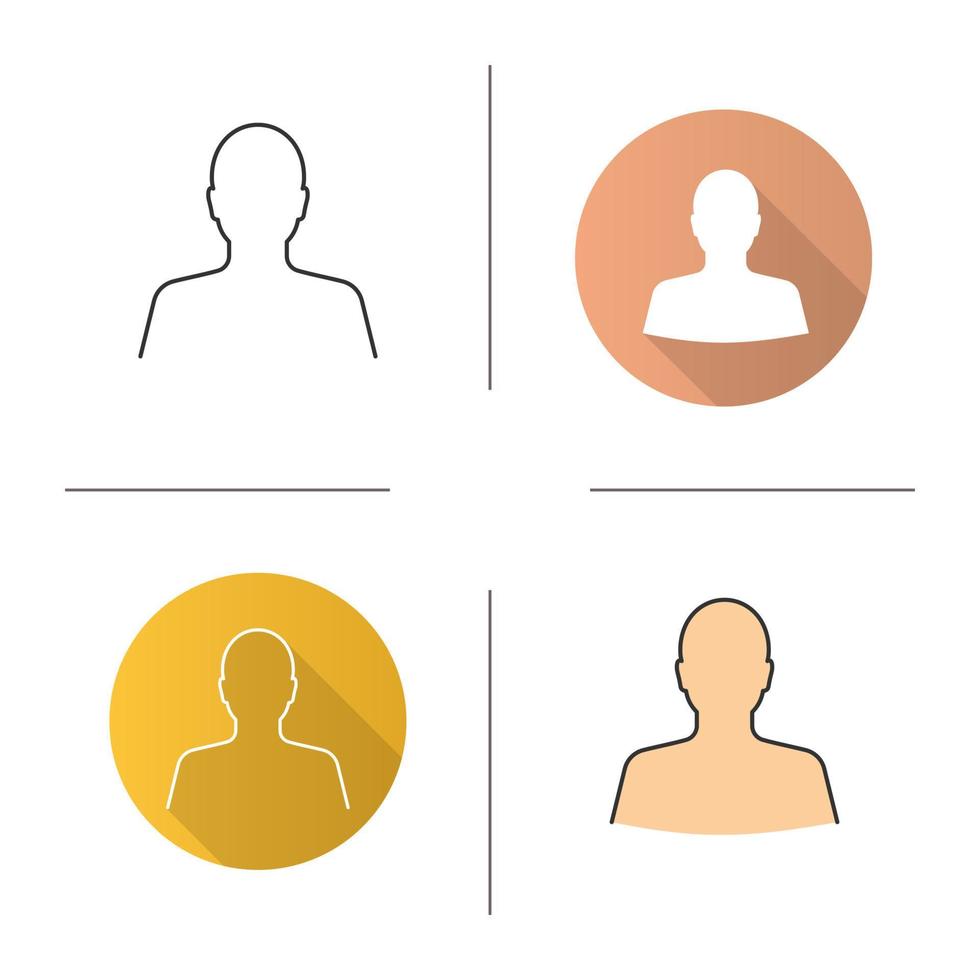 Man's silhouette icon. Flat design, linear and color styles. Profile. Isolated vector illustrations