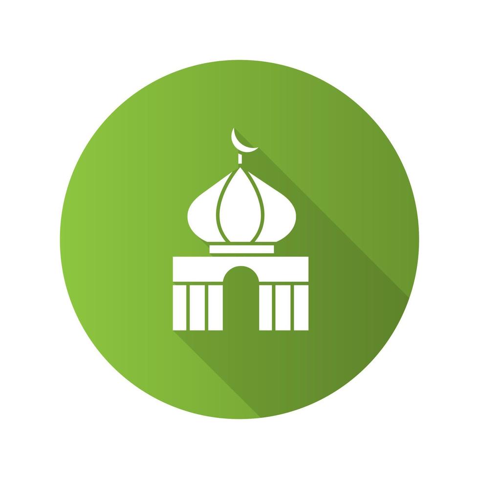 Mosque flat design long shadow glyph icon. Islamic culture. Muslim worship place. Vector silhouette illustration