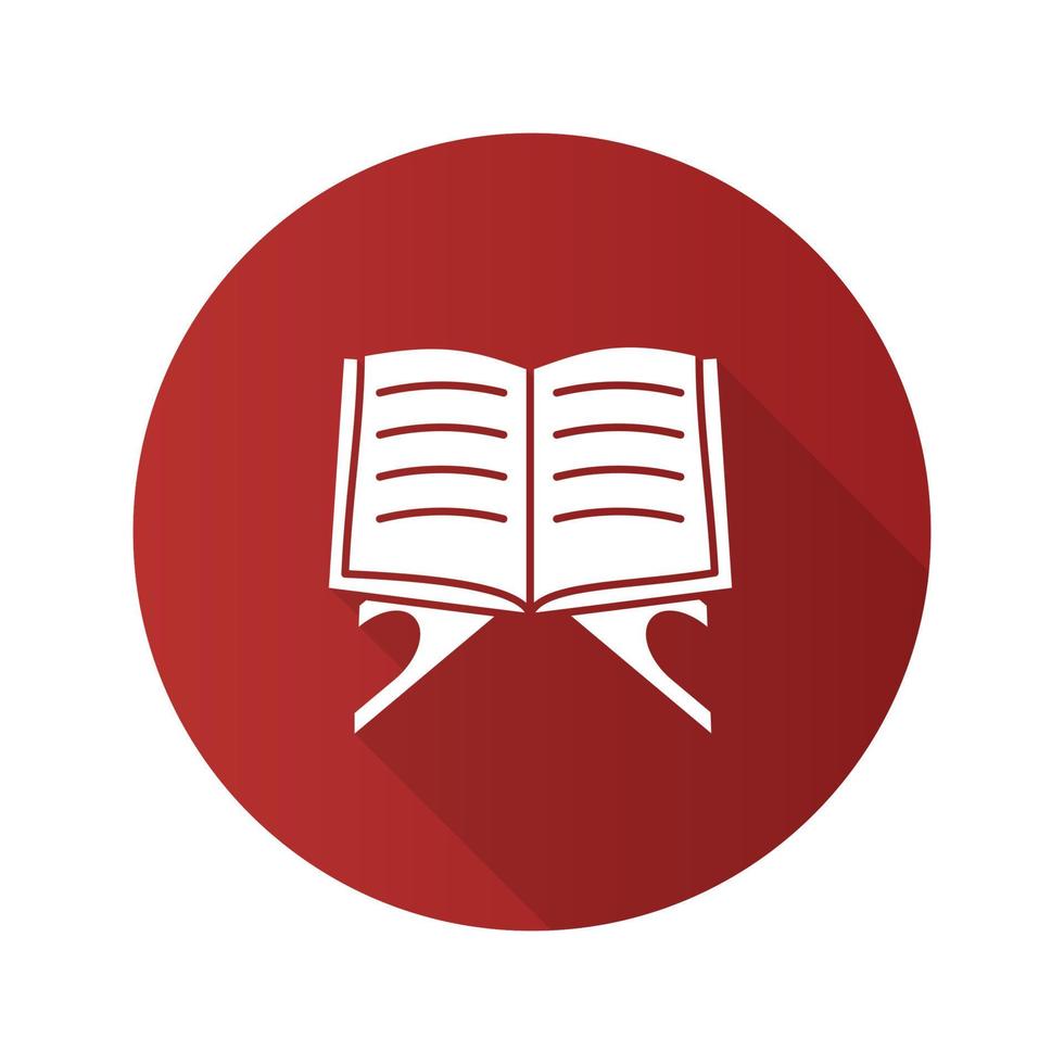 Open quran book flat design long shadow glyph icon. Islamic religion. Koran. Vector silhouette illustration