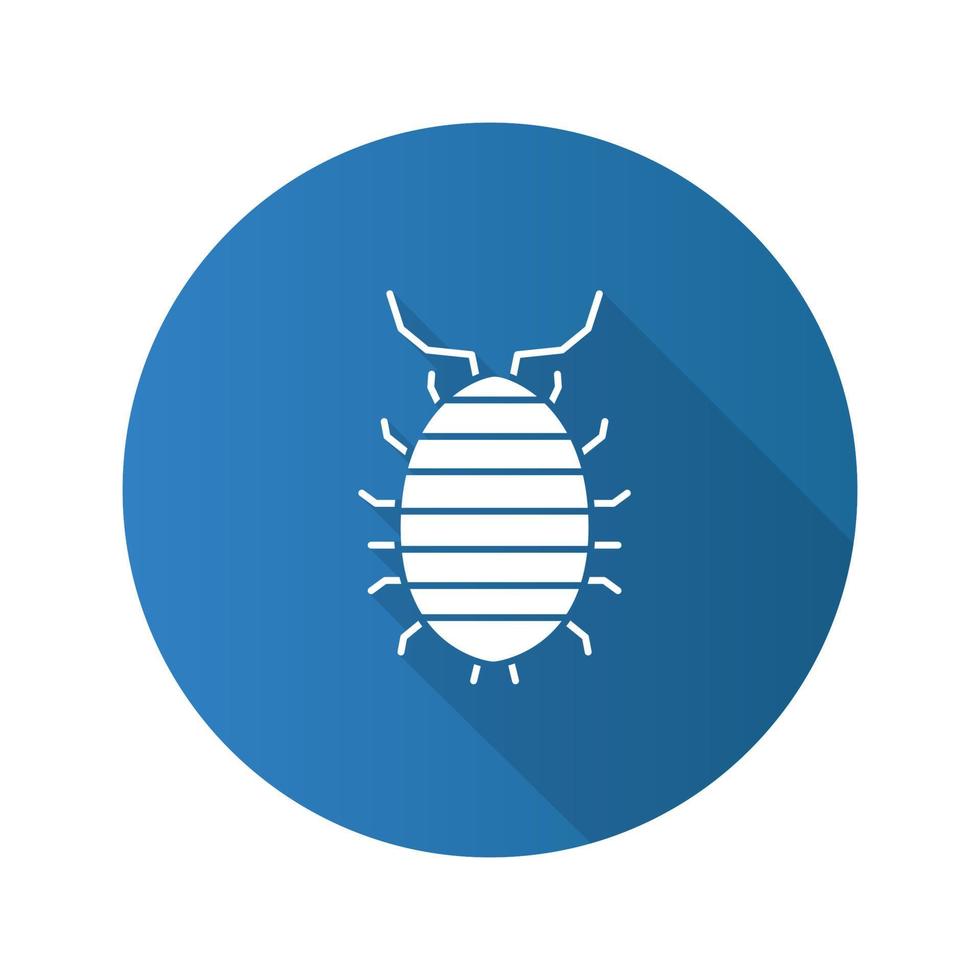 Conjunto de iconos de glifos de larga sombra de diseño plano de woodlouse. enrollar error. chinche. ilustración de silueta de vector