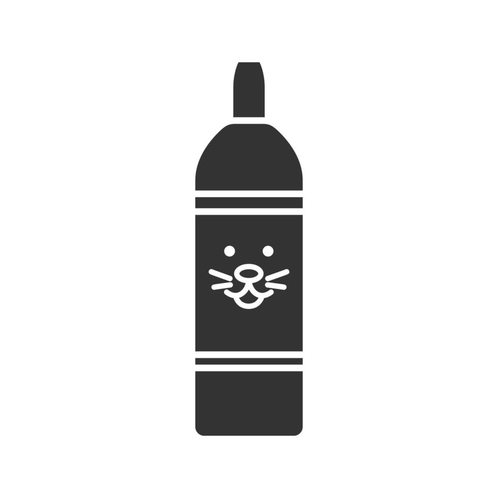 icono de glifo de champú para mascotas. botella de jabón con cara de animal. Producto higiénico para mascotas. símbolo de silueta. espacio negativo. vector ilustración aislada