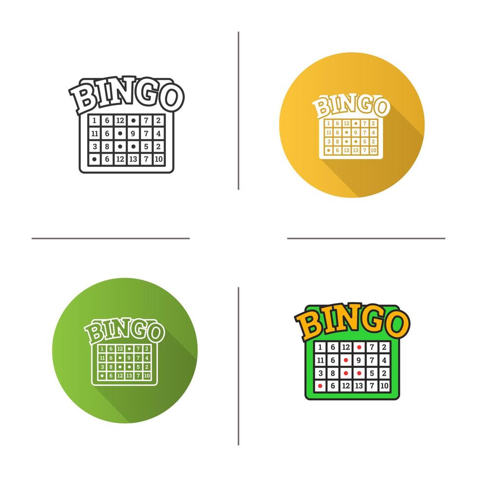 Bingo game icon. Flat design, linear and color styles. Lottery. Casino. Isolated vector illustrations