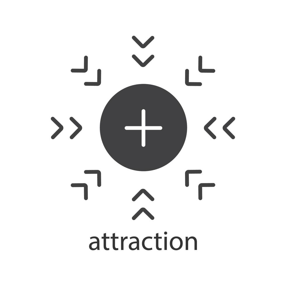 Attraction glyph icon. Silhouette symbol. Positively charged electron. Negative space. Vector isolated illustration