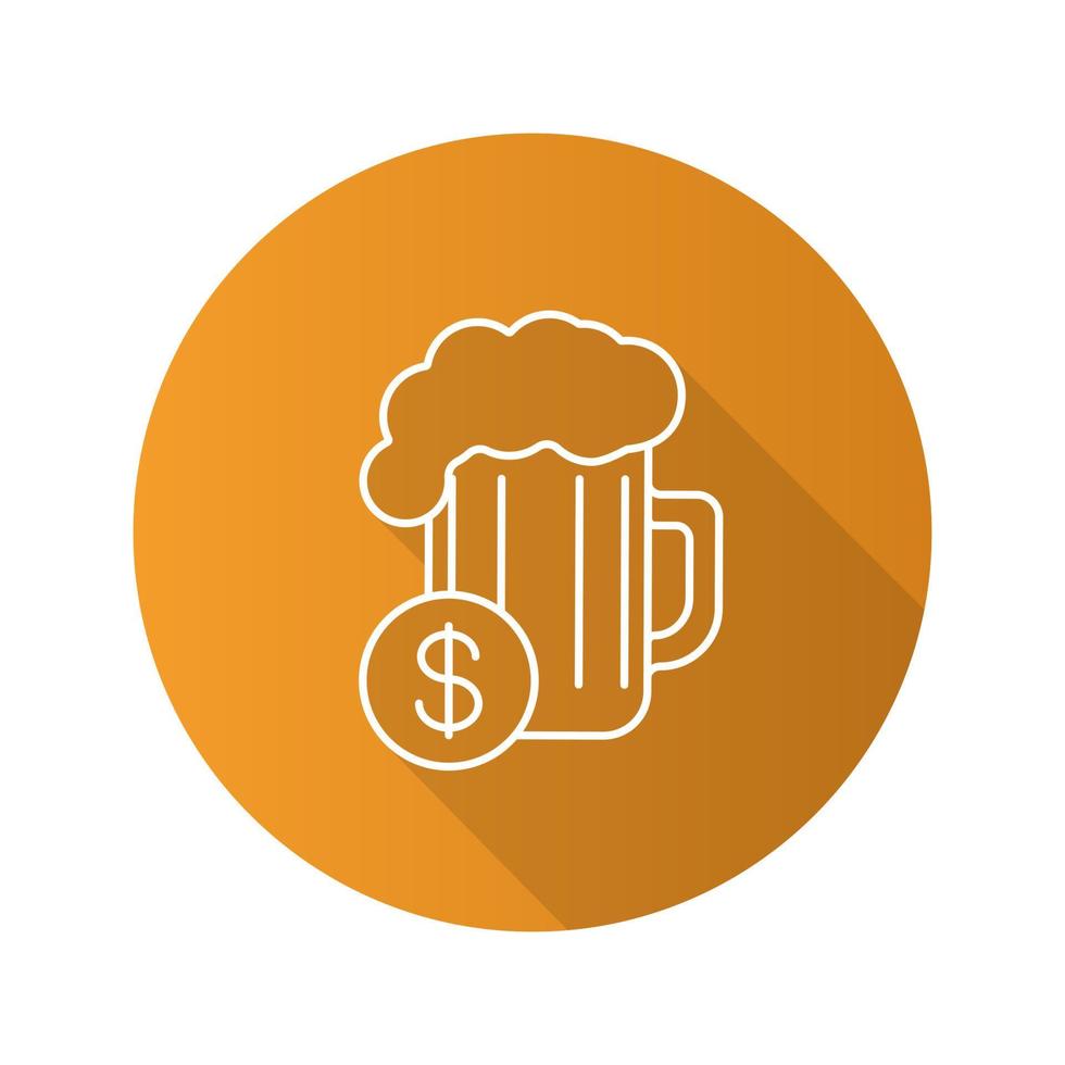 Buy beer flat linear long shadow icon. Beer glass with dollar sign. Vector outline symbol