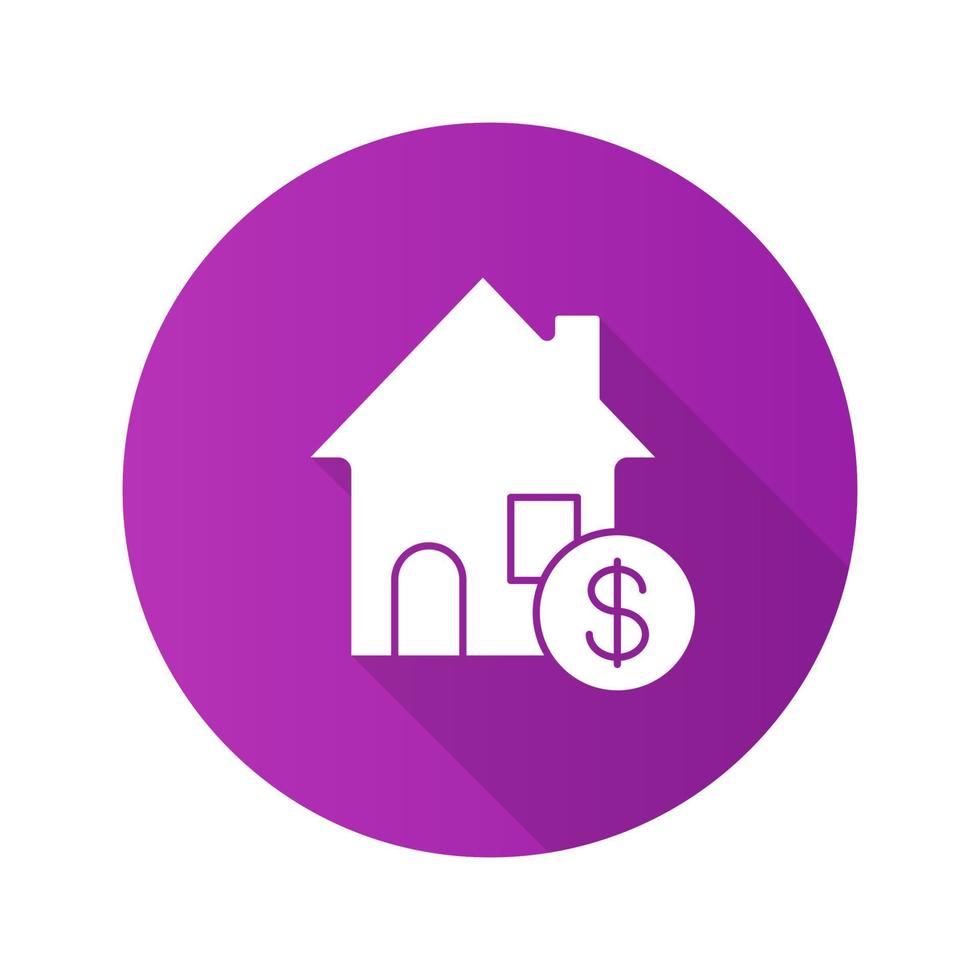 Real estate market flat design long shadow glyph icon. Rental house with dollar sign. Vector silhouette illustration
