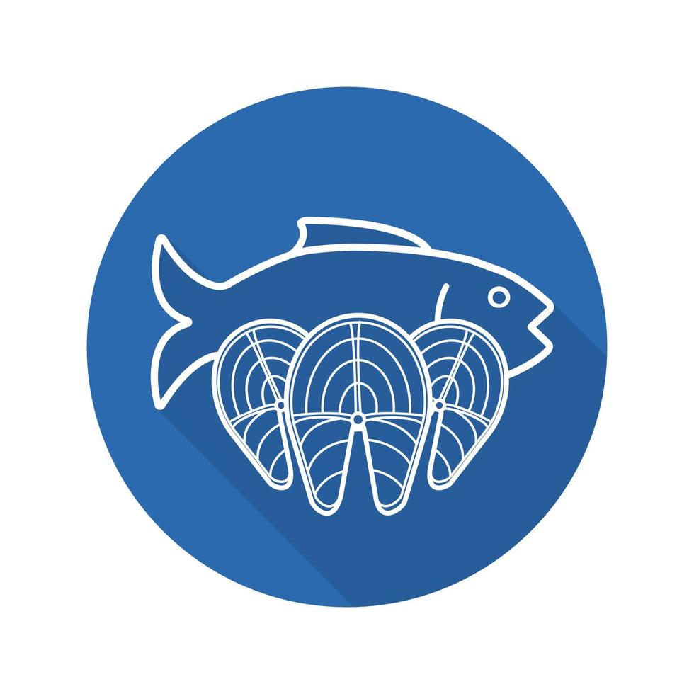 Seafood flat linear long shadow icon. Fish. Salmon fillet steaks. Vector outline symbol