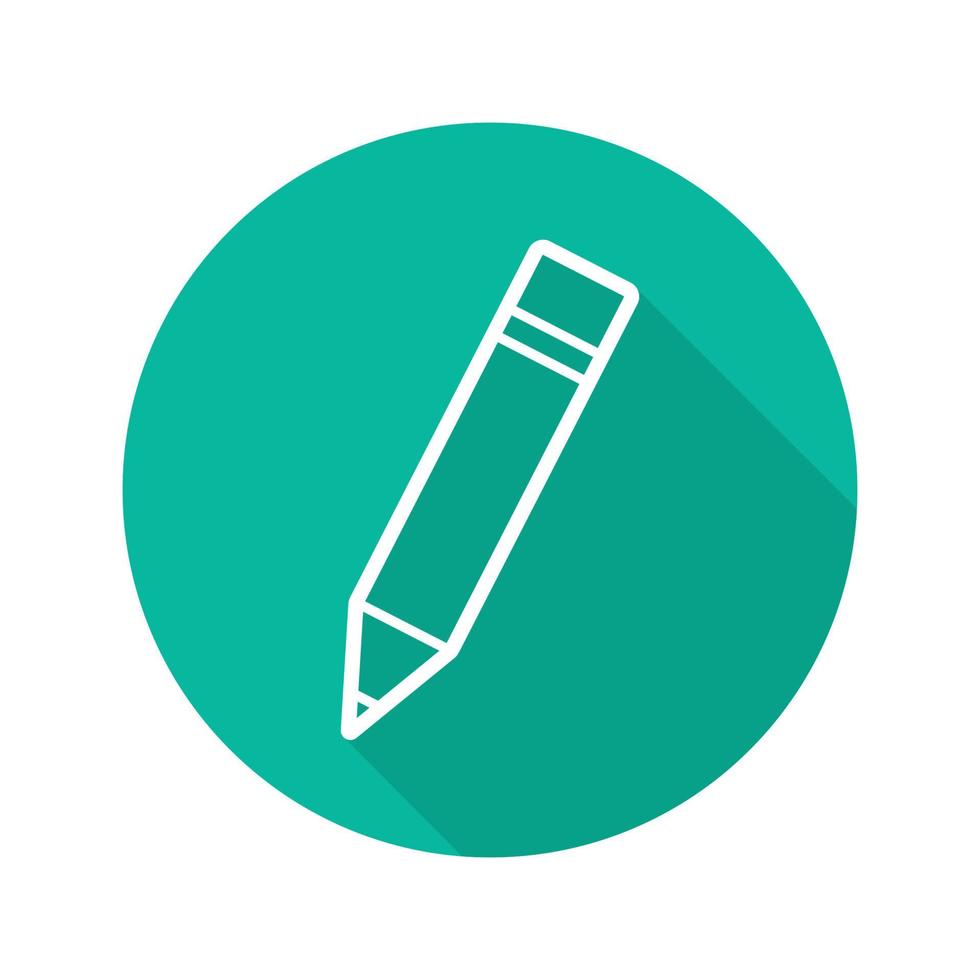 Pencil with eraser flat linear long shadow icon. Vector outline symbol