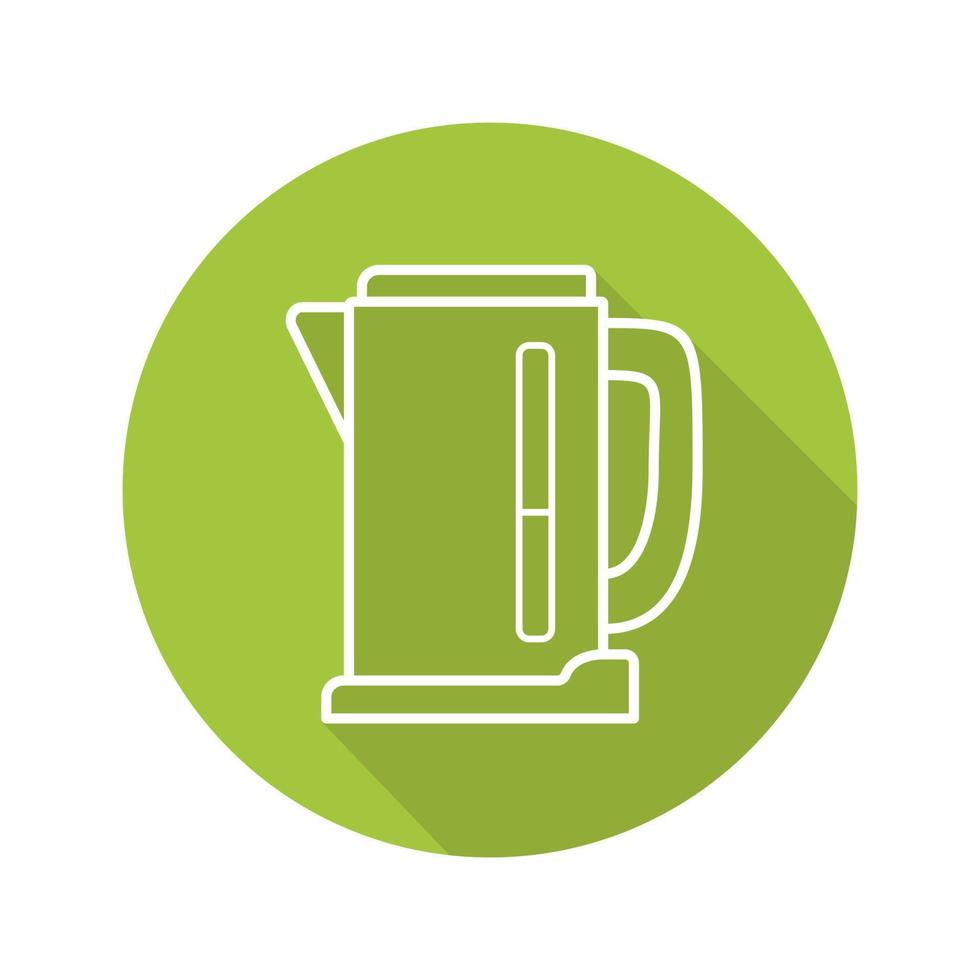 Electric kettle flat linear long shadow icon. Vector outline symbol