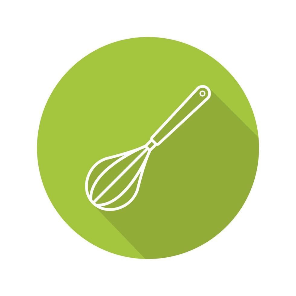 Whisk flat linear long shadow icon. Eggbeater. Vector outline symbol