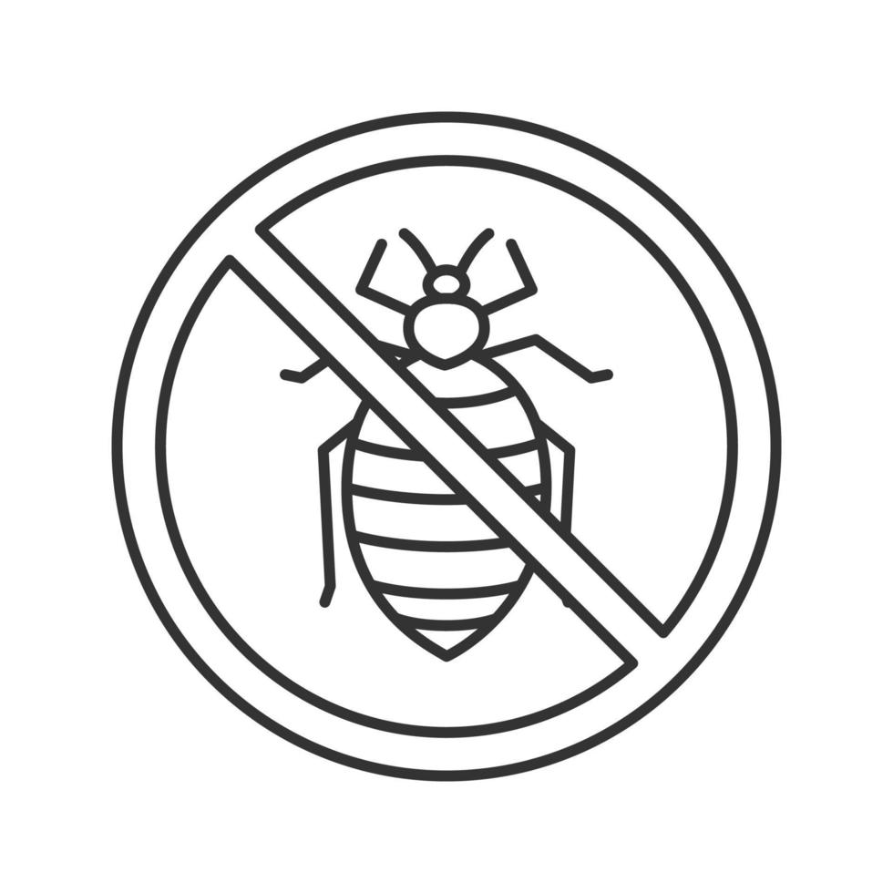Stop bed bug sign linear icon. Parasitic insects repellent. Pest control. Thin line illustration. Contour symbol. Vector isolated outline drawing