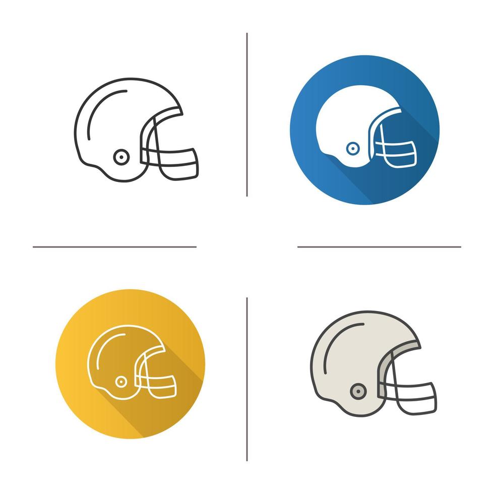 American football helmet icon. Flat design, linear and color styles. Isolated vector illustrations