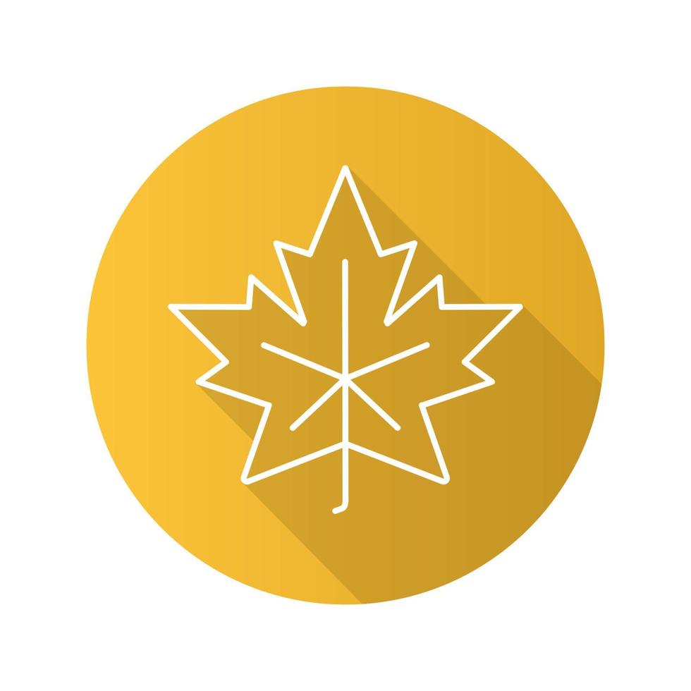 Maple leaf flat linear long shadow icon. Vector outline symbol