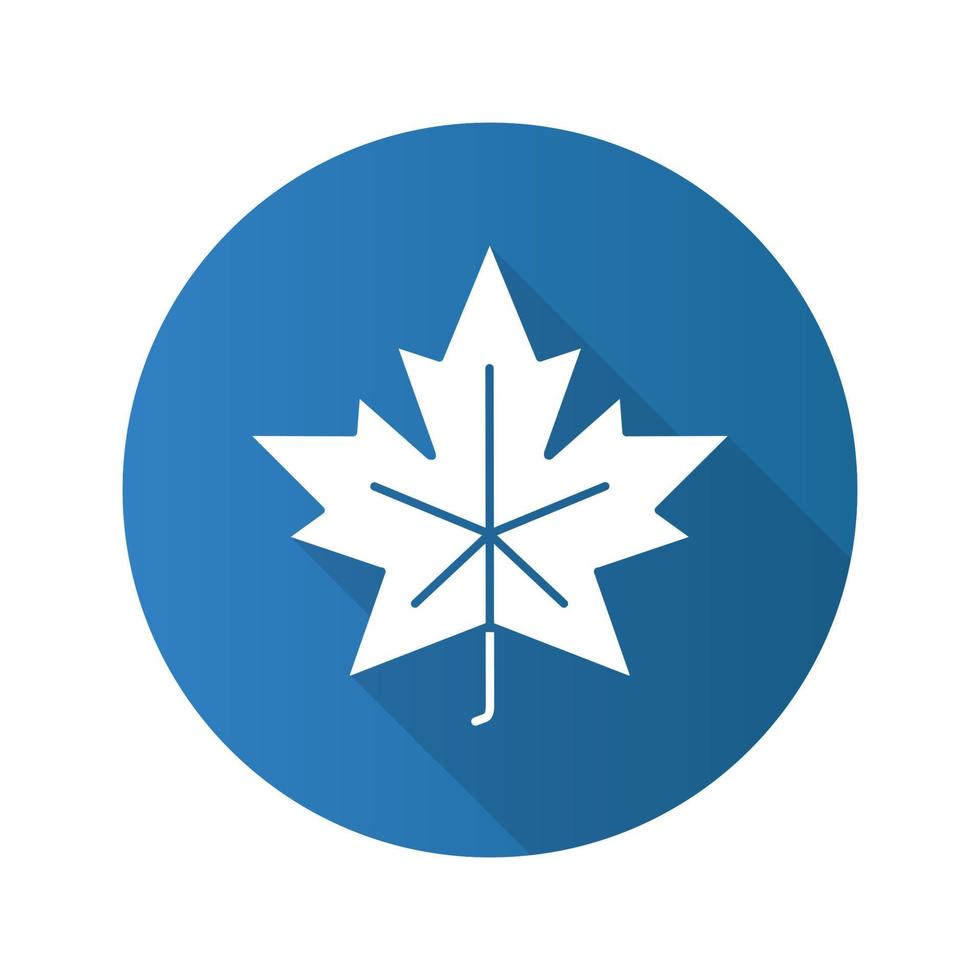 Maple leaf flat design long shadow glyph icon. Autumn. Vector silhouette illustration