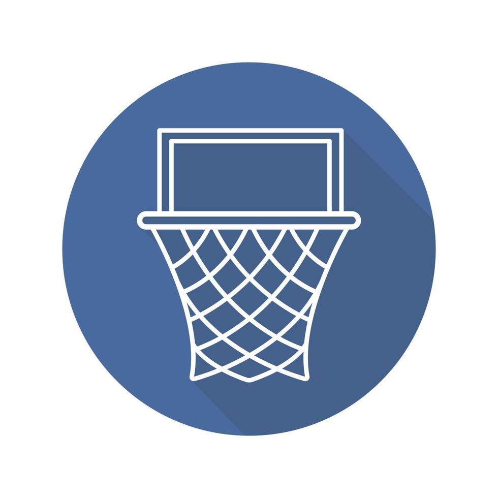 icono de sombra plana lineal larga de aro de baloncesto. símbolo de contorno vectorial vector