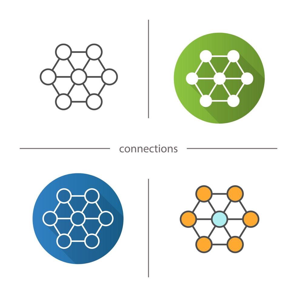 Connections icon. Flat design, linear and color styles. Interrelation abstract metaphor. Structure. Isolated vector illustrations