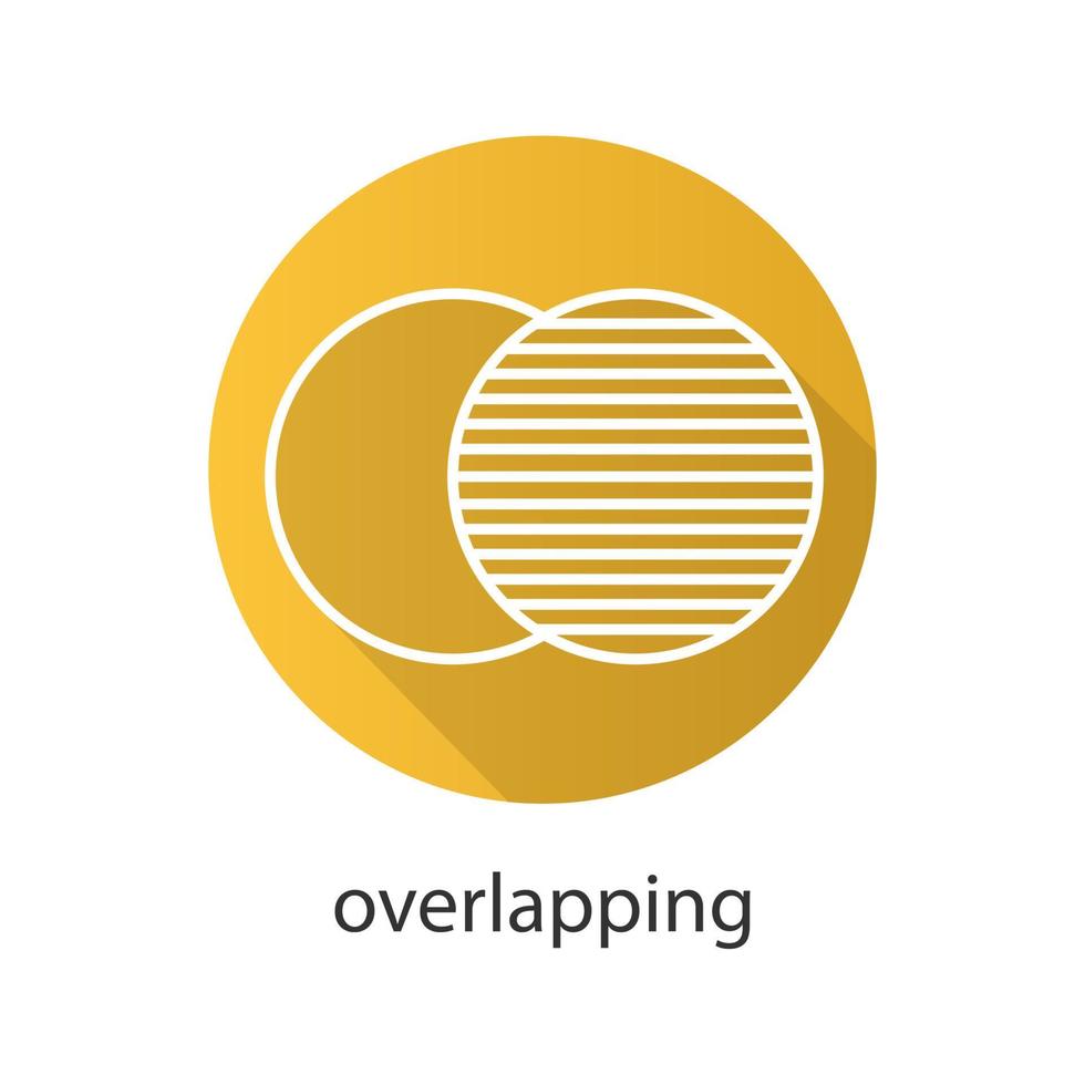 Overlapping flat linear long shadow icon. Convergence abstract metaphor. Vector outline symbol