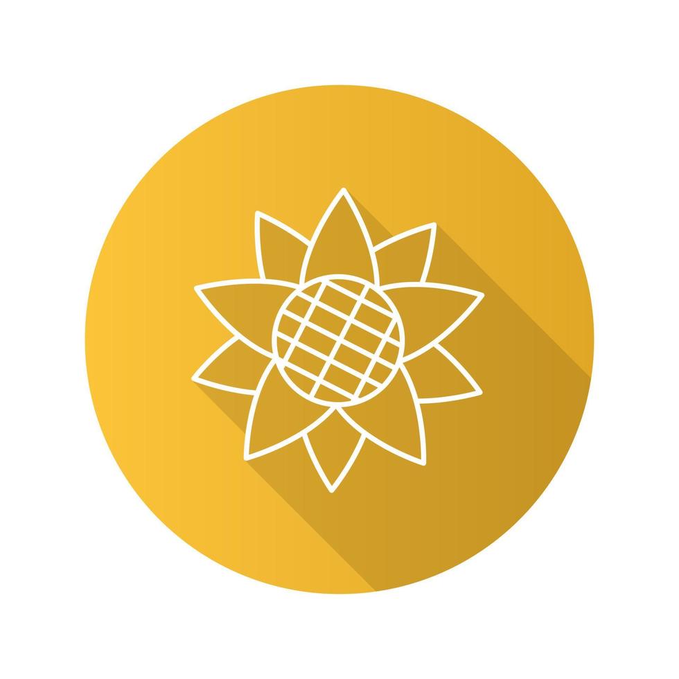 icono de sombra larga plana lineal de cabeza de girasol. símbolo de contorno vectorial vector