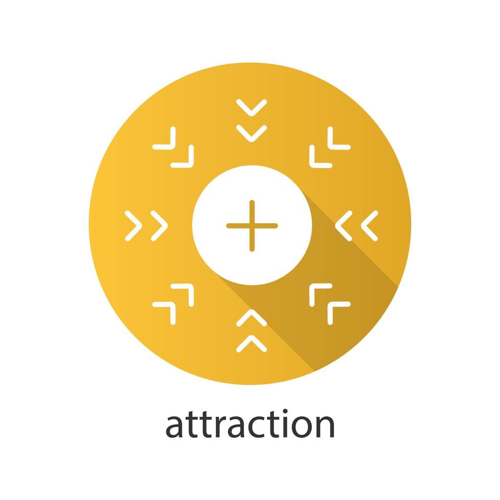 Attraction symbol flat design long shadow glyph icon. Positively charged electron. Vector silhouette illustration