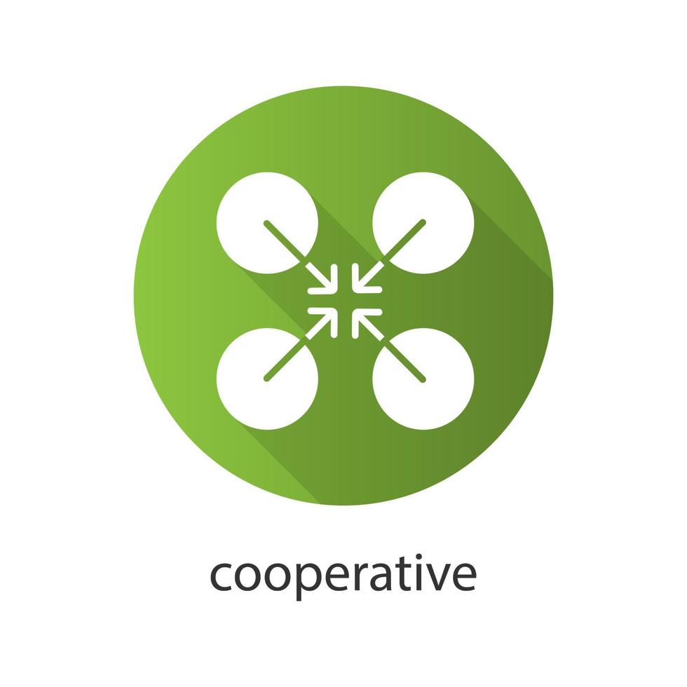 símbolo cooperativo diseño plano icono de glifo de sombra larga. metáfora abstracta de cooperación y trabajo en equipo. ilustración de silueta de vector