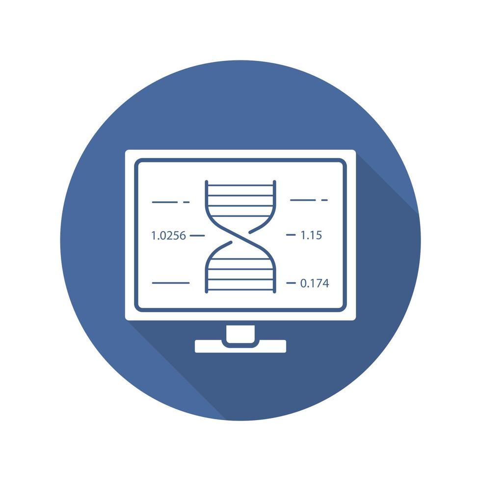 Laboratory computer flat design long shadow glyph icon. Science project. Molecular structure. Vector silhouette illustration