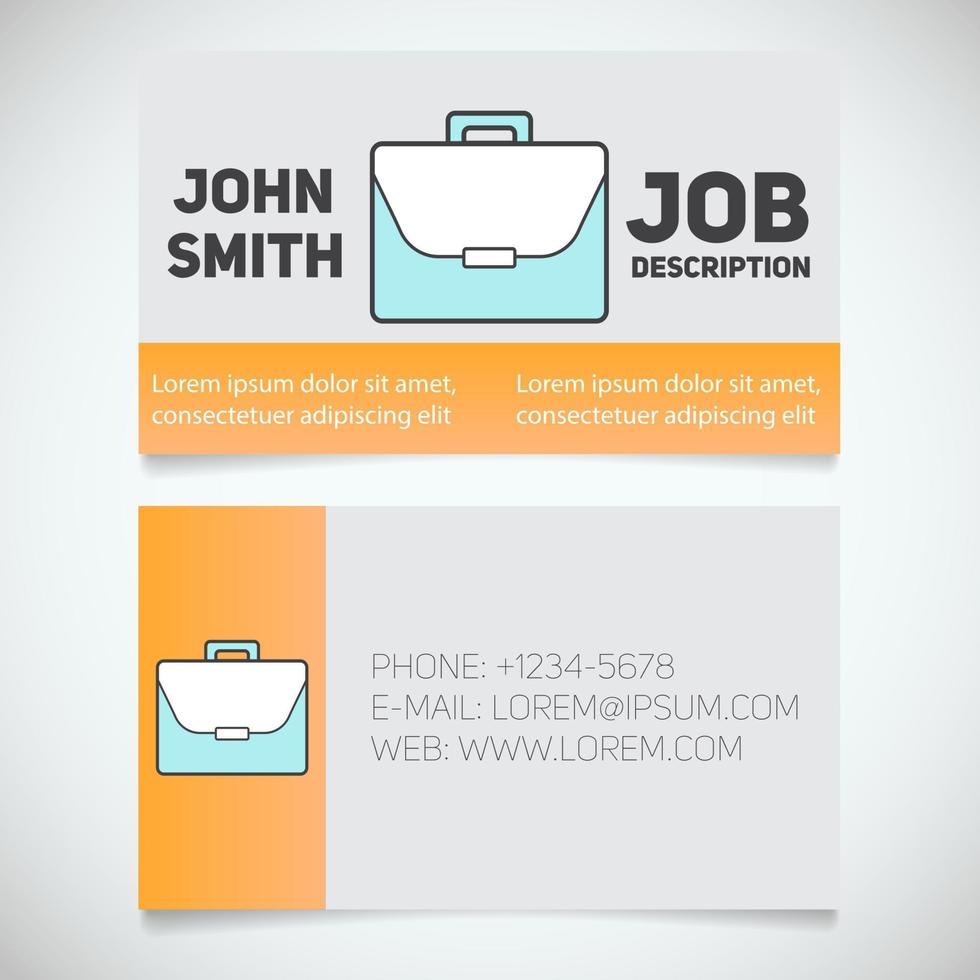 Business card print template with briefcase logo. Manager. Work management. Businessman. Advocate. Lawyer. Stationery design concept. Vector illustration