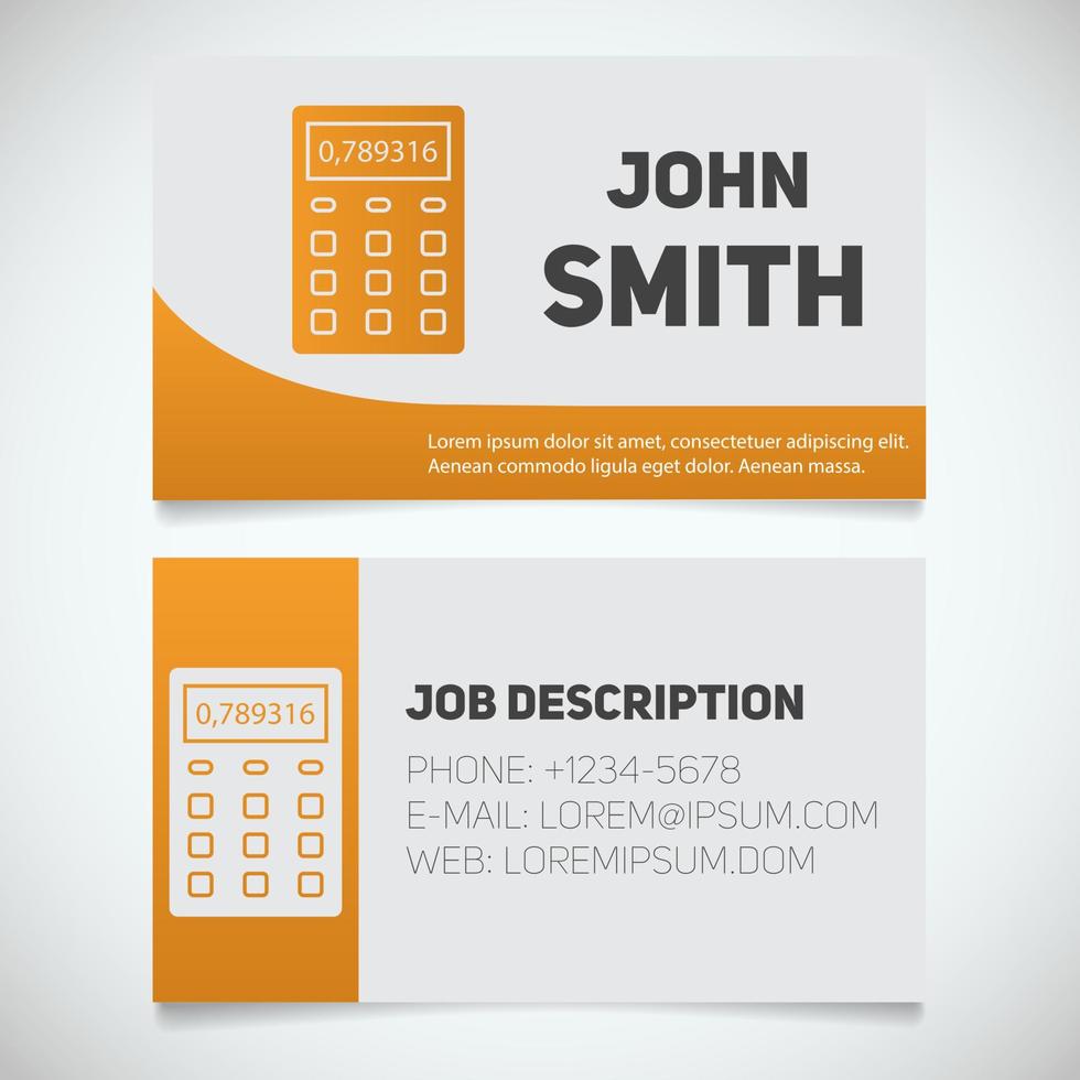 Business card print template with calculator logo. Accountant. Financier. Booker. Stationery design concept. Vector illustration