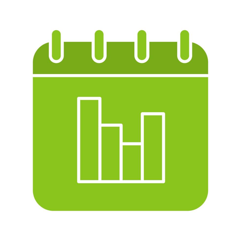 icono de color de glifo de estadísticas de calendario. página de calendario con diagrama de estadísticas. símbolo de silueta sobre fondo blanco. espacio negativo. ilustración vectorial vector