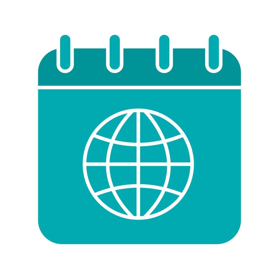 icono de color de glifo de calendario internacional. página de calendario con modelo de globo mundial. símbolo de silueta sobre fondo blanco. espacio negativo. ilustración vectorial vector