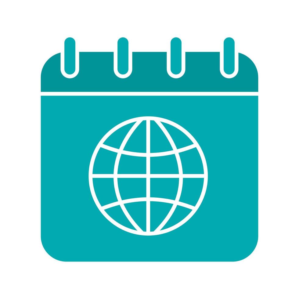 International calendar glyph color icon. Calendar page with worldwide globe model. Silhouette symbol on white background. Negative space. Vector illustration