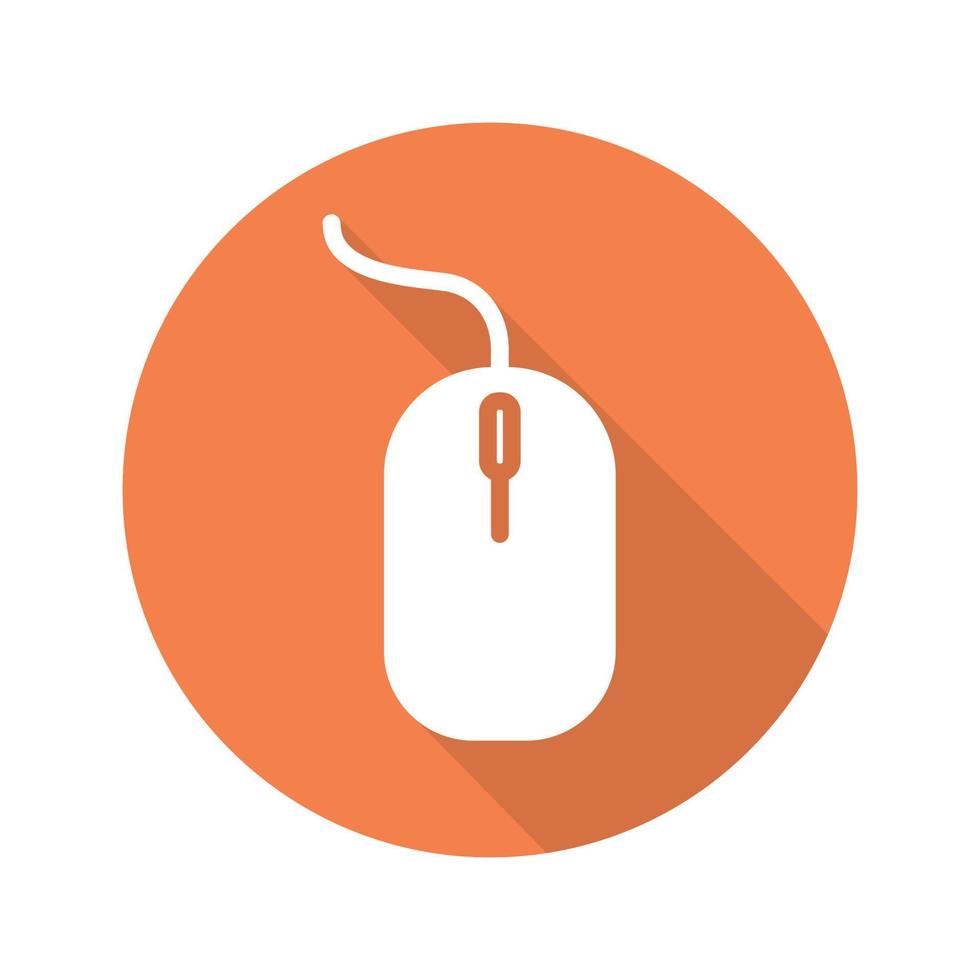 Computer mouse flat design long shadow glyph icon. Vector silhouette illustration
