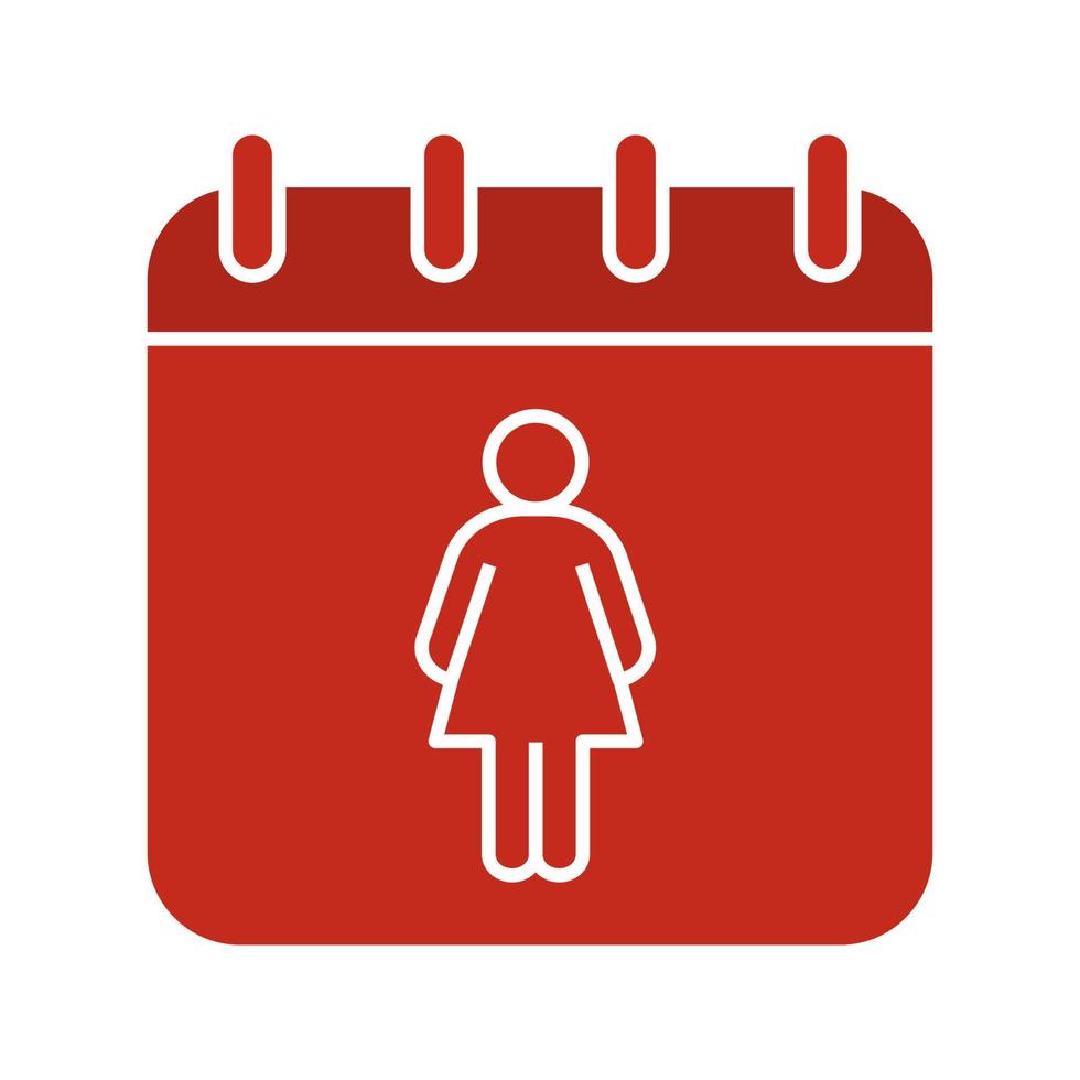 icono de color de glifo del día internacional de la mujer. página de calendario con mujer. símbolo de silueta sobre fondo negro. calendario del período menstrual. espacio negativo. ilustración vectorial vector