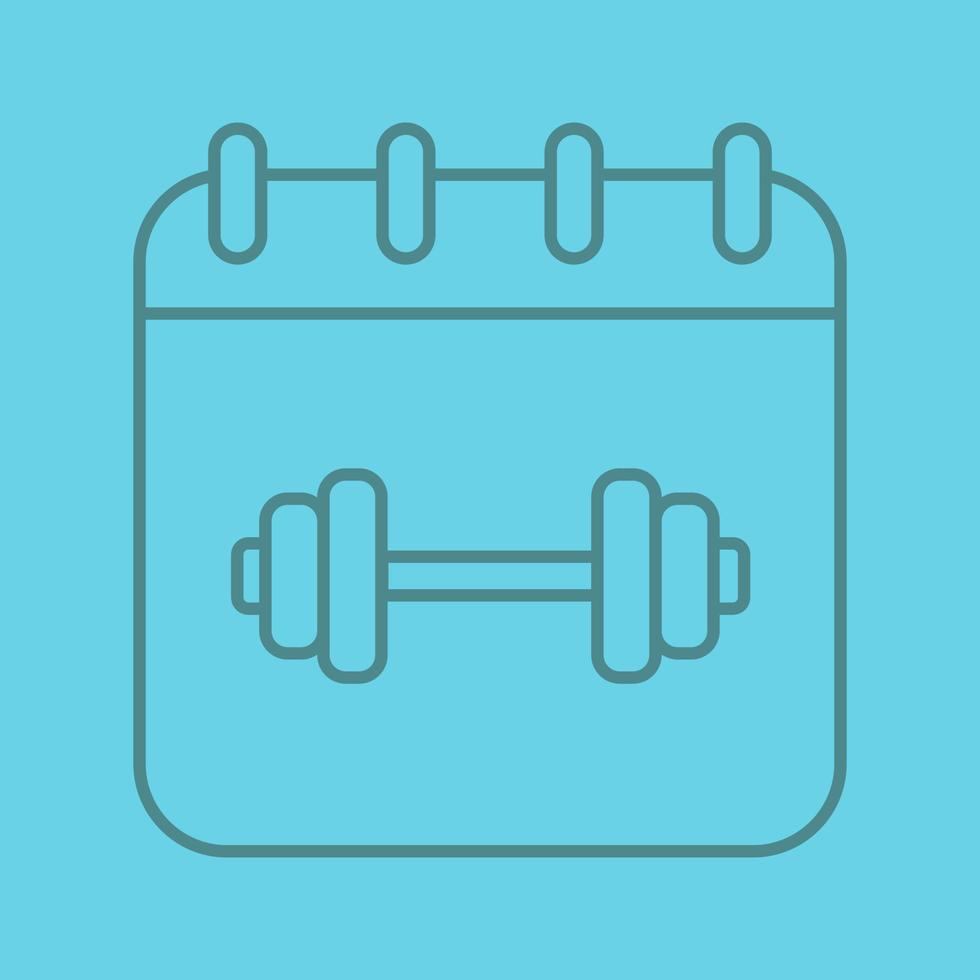 Gym workout schedule color linear icon. Calendar page with gym barbell. Thin line outline symbols on color background. Vector illustration