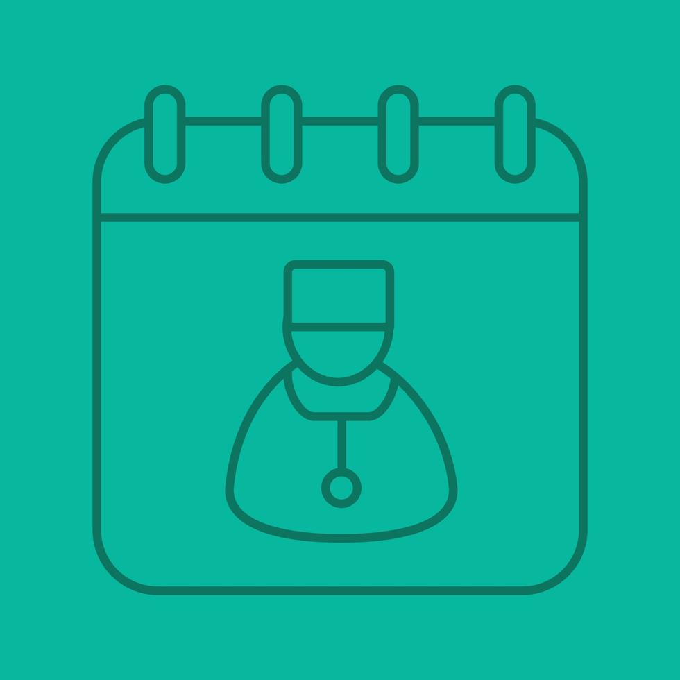 Doctor visits days linear icon. Physician schedule. Calendar page with doctor. Thin line outline symbols on color background. Vector illustration