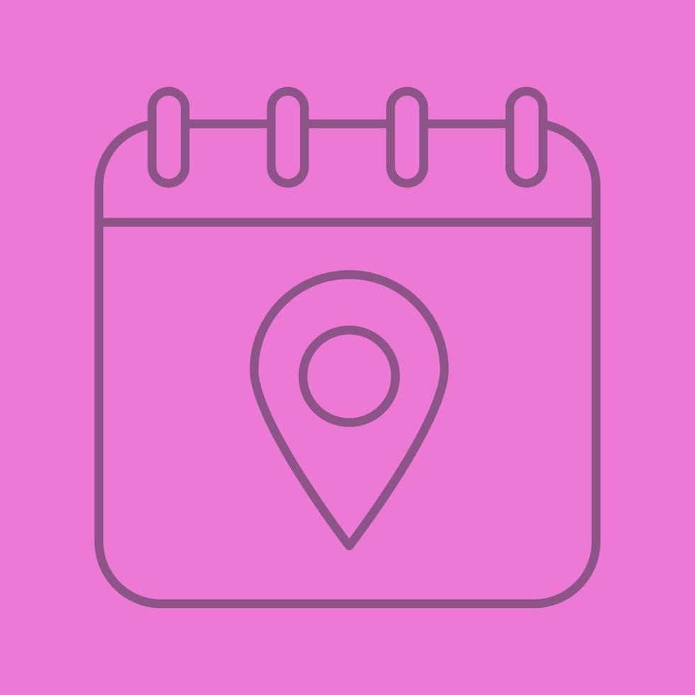 Calendar page with map pinpoint color linear icon. Thin line outline symbols on color background. Vector illustration