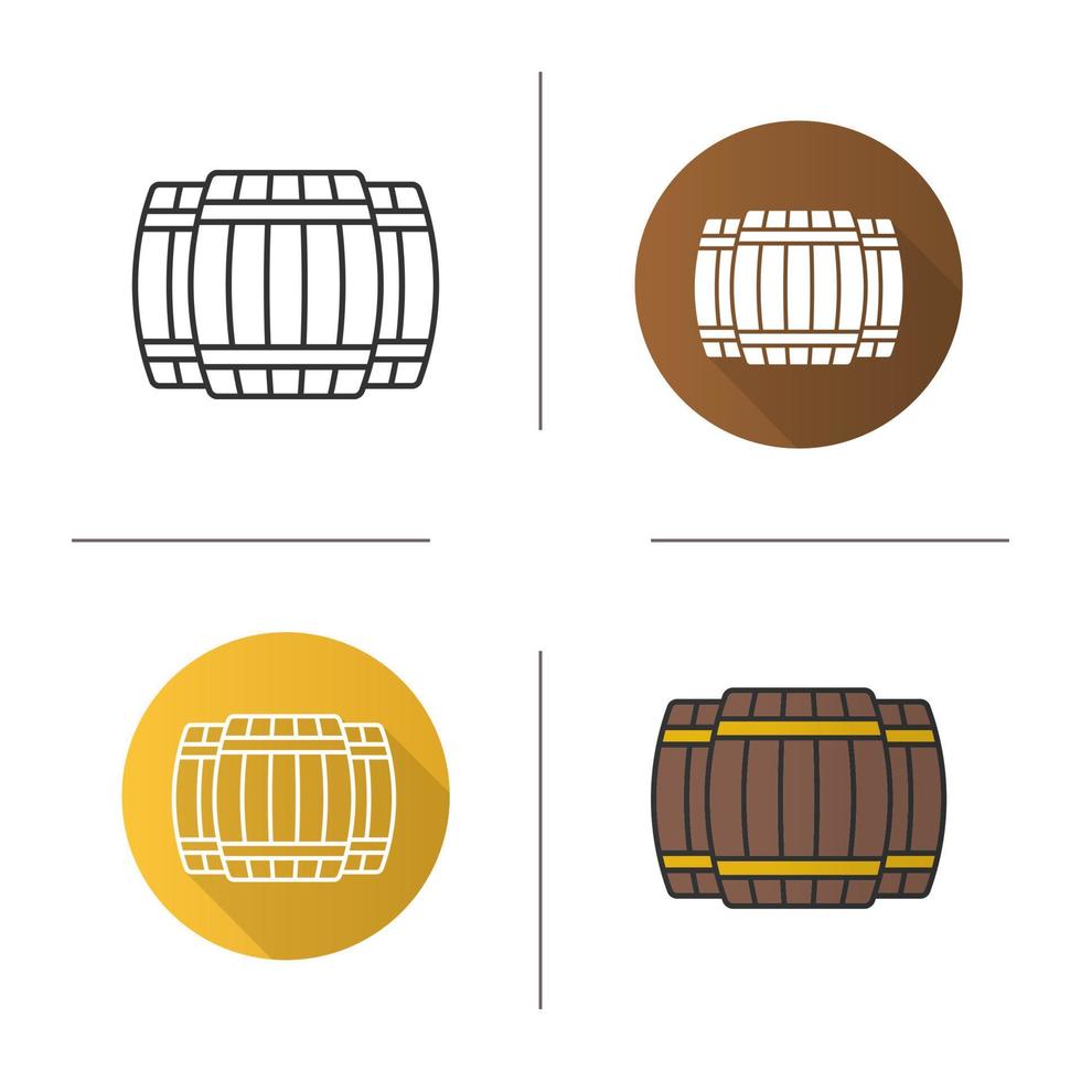 icono de barriles de madera de alcohol. diseño plano, estilos lineales y de color. barriles de whisky o ron. ilustraciones vectoriales aisladas vector