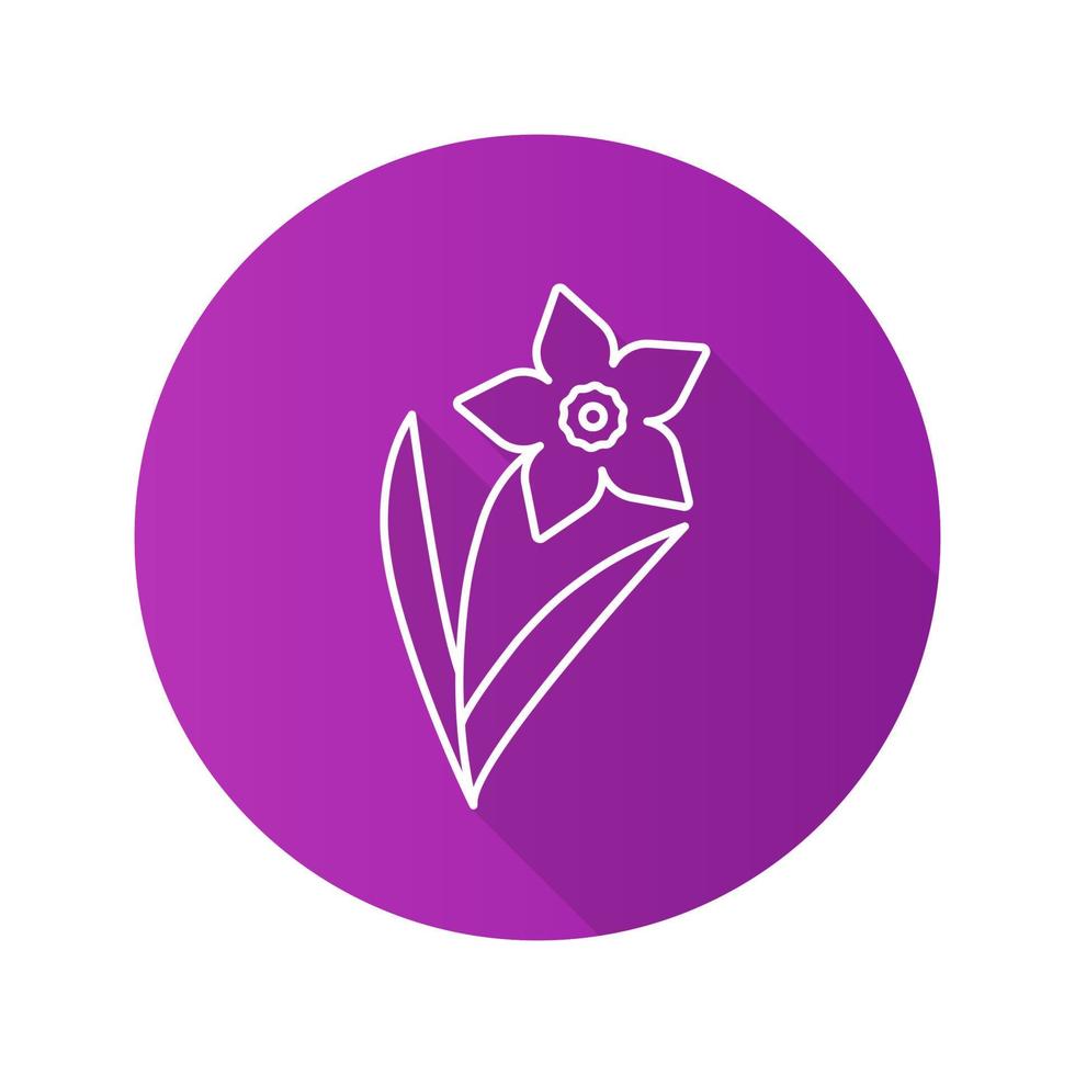 Daffodil flat linear long shadow icon. Narcissus flower. Vector outline symbol