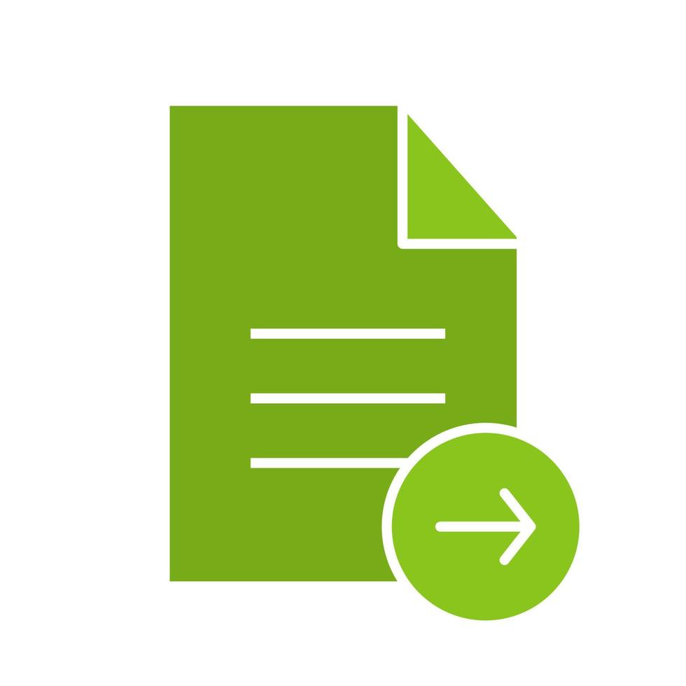 Send document glyph color icon. Text file with right arrow. Silhouette symbol on white background. Negative space. Vector illustration