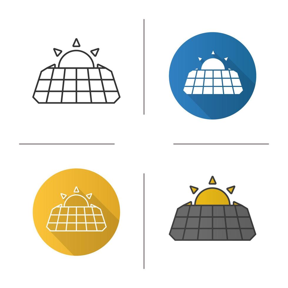 Solar panels icon. Flat design, linear and color styles. Eco energy concept. Isolated vector illustrations