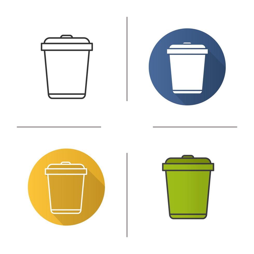 Recycle bin icon. Flat design, linear and color styles. Wastebasket. Isolated vector illustrations