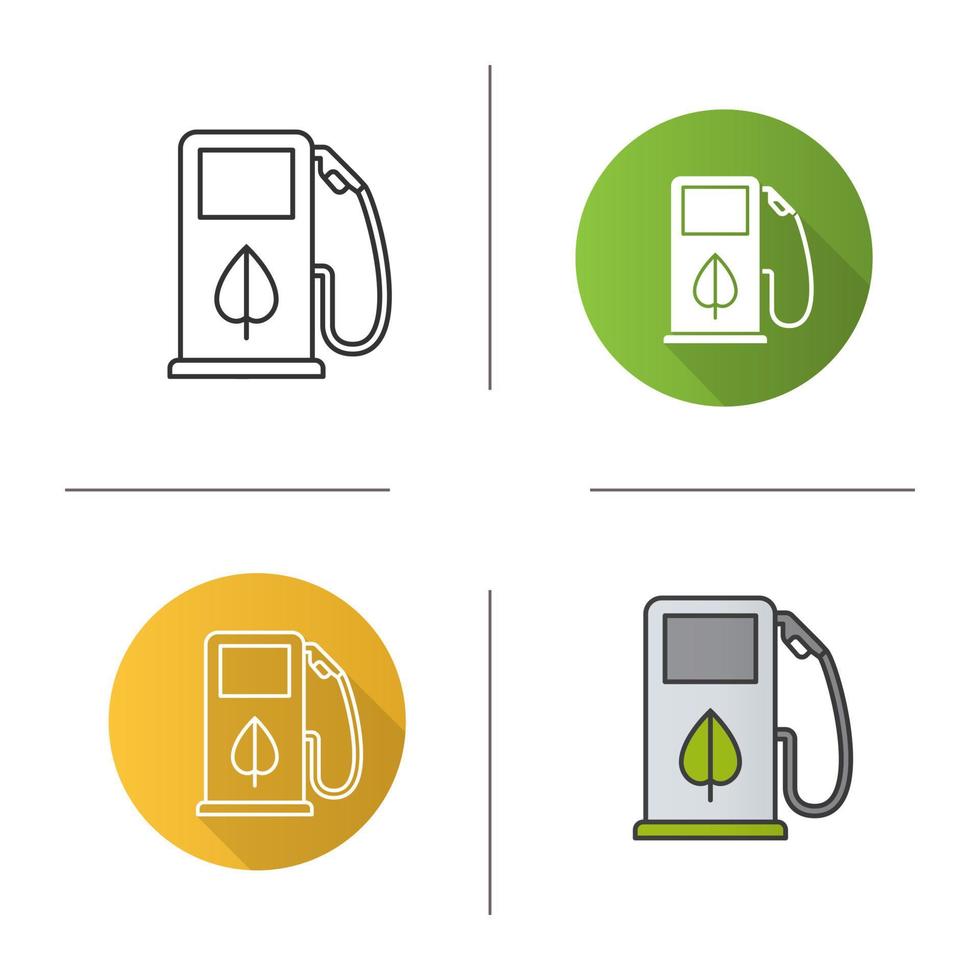Eco fuel concept icon. Flat design, linear and color styles. Petrol station. Isolated vector illustrations