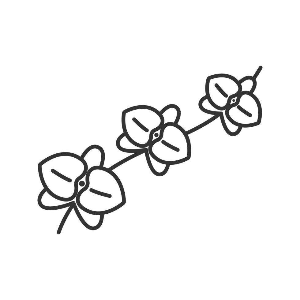 Orchid branch linear icon. Blooming flower thin line illustration. Exotic tropical plant contour symbol. Vector isolated outline drawing