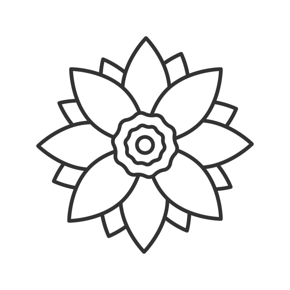 Lotus flower linear icon. Flowering plant thin line illustration. Relaxing, meditation, spa contour symbol. Vector isolated outline drawing