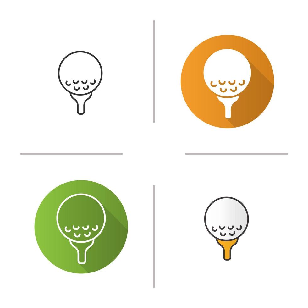 Golf ball on tee icon. Flat design, linear and color styles. Isolated vector illustrations